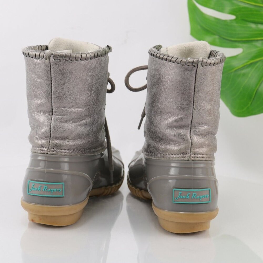 Jack Rogers Womens Hayley Duck Boot Size 8 Gray Silver Lace-Up Rubber Leather - Picture 7 of 12